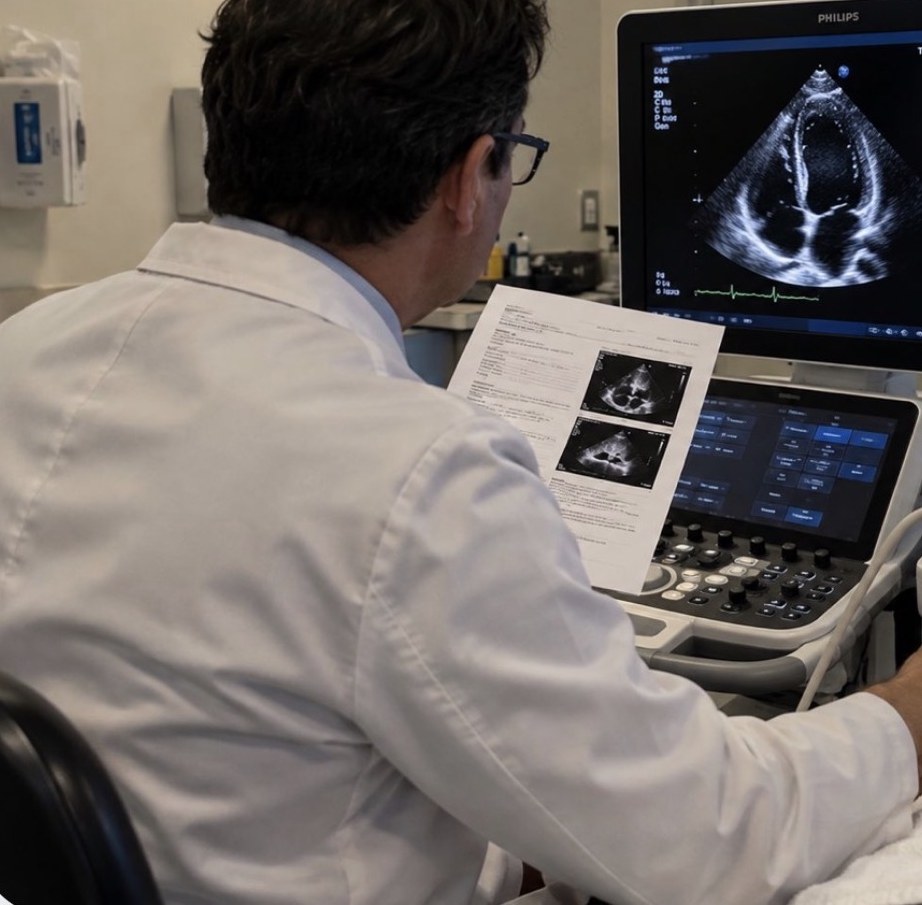 Physician performing an echocardiogram on a patient